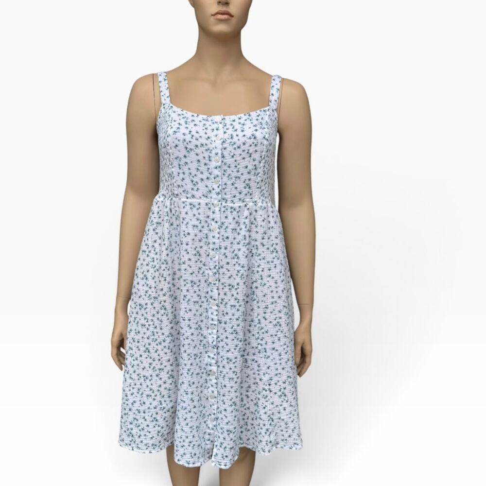 Torrid Size 2 2X Ditsy Floral Cotton Gauze Button Front Cami Midi Dress Pockets